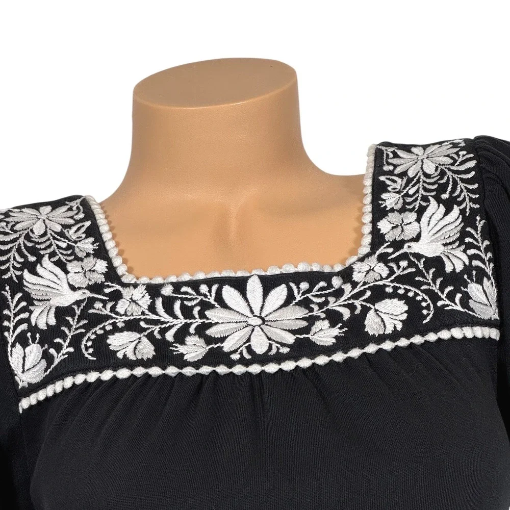 Kate Spade Broome Street Women's XXS Black‎ Embroidered Square Neck Mini Dress